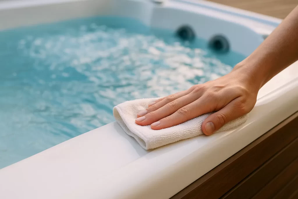 Wiping Hot Tub with Towel